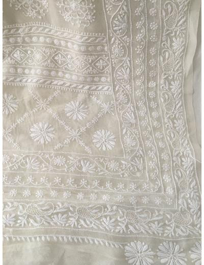 Chhangamal Hand Embroidered White Colour Pure Georgette Chikankari Saree