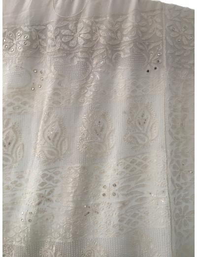 Chhangamal Hand Embroidered White Colour Pure Georgette Chikankari Saree