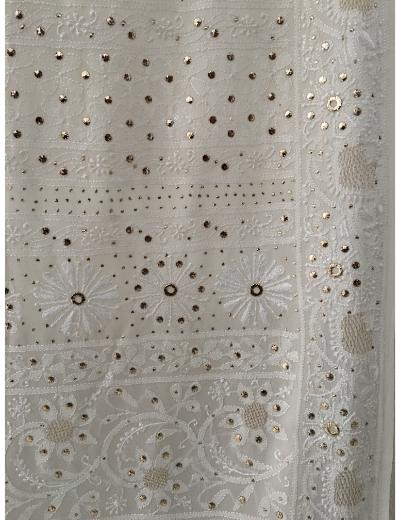 Chhangamal Hand Embroidered White Colour Pure Georgette Chikankari Saree