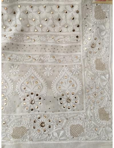 Chhangamal Hand Embroidered White Colour Pure Georgette Chikankari Saree