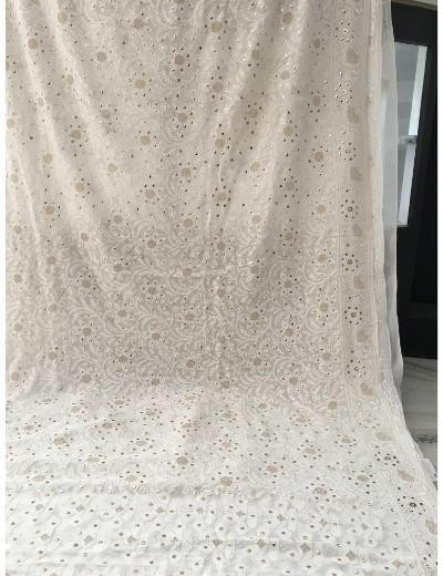 Chhangamal Hand Embroidered White Colour Pure Georgette Chikankari Saree