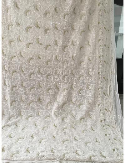 Chhangamal Hand Embroidered White Colour Pure Georgette Chikankari Saree
