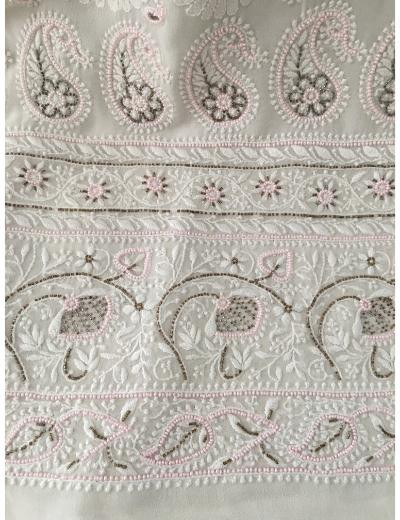 Chhangamal Hand Embroidered White Colour Pure Georgette Chikankari Saree