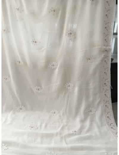 Chhangamal Hand Embroidered White Colour Pure Georgette Chikankari Saree