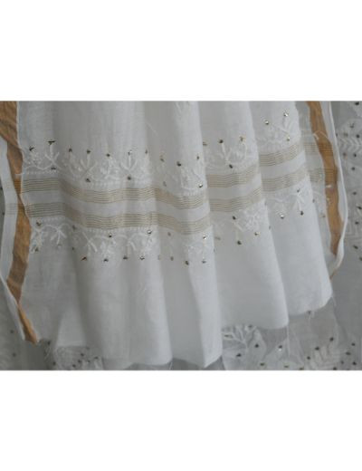 Chhangamal Hand Embroidered White Colour Semi stitched Mulmul Chanderi Chikankari Suit