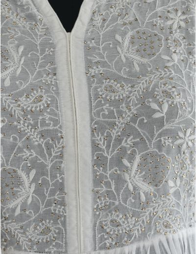 Chhangamal Hand Embroidered White Colour Semi stitched Mulmul Chanderi Chikankari Suit