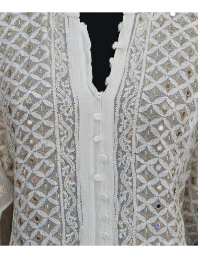 Chhangamal Hand Embroidered White Colour Semi stitched Pure Georgette Chikankari Suit