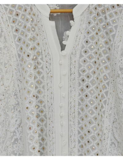 Chhangamal Hand Embroidered White Colour Semi stitched Pure Georgette Chikankari Suit