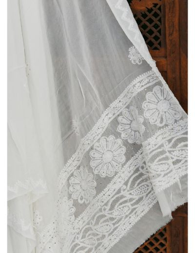 Chhangamal Hand Embroidered White Colour Semi stitched Pure Georgette Chikankari Suit