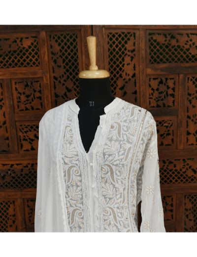 Chhangamal Hand Embroidered White Colour Semi stitched Pure Georgette Chikankari Suit