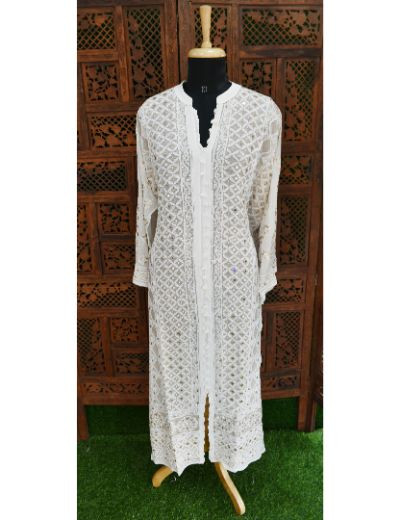Chhangamal Hand Embroidered White Colour Semi stitched Pure Georgette Chikankari Suit