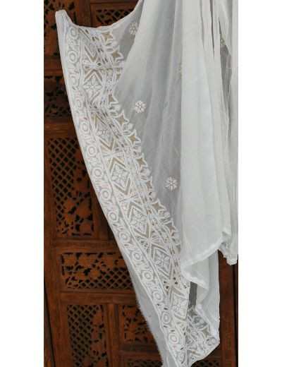 Chhangamal Hand Embroidered White Colour Semi stitched Pure Georgette Chikankari Suit