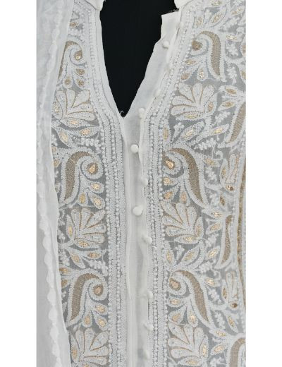 Chhangamal Hand Embroidered White Colour Semi stitched Pure Georgette Chikankari Suit