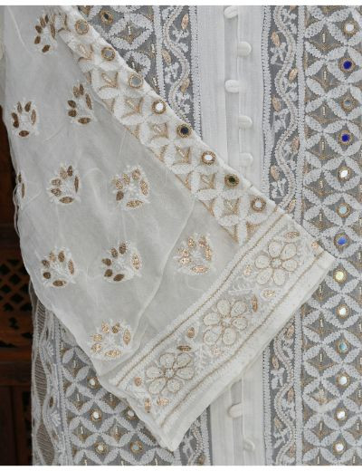 Chhangamal Hand Embroidered White Colour Semi stitched Pure Georgette Chikankari Suit