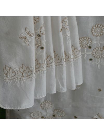Chhangamal Hand Embroidered White Colour Unstitched Cotten Chanderi Chikankari Suit Length