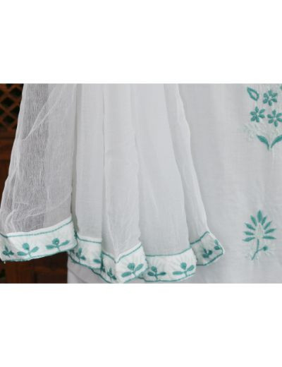 Chhangamal Hand Embroidered White Colour Unstitched Modal Chikankari Suit Length