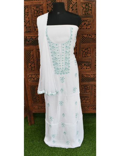 Chhangamal Hand Embroidered White Colour Unstitched Modal Chikankari Suit Length