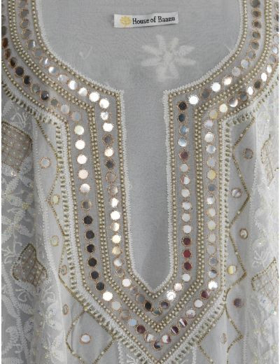 Chhangamal Hand Embroidered White Colour Unstitched Pure Georgette Chikankari Suit Length