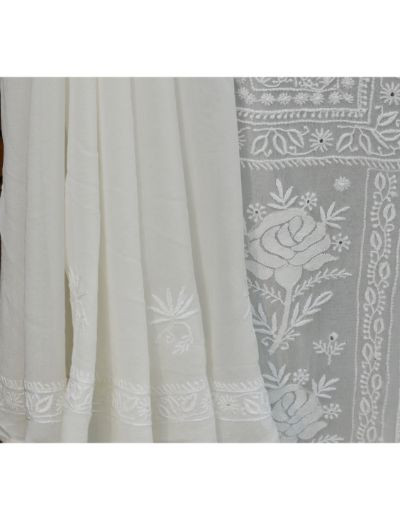 Chhangamal Hand Embroidered White Colour Unstitched Pure Georgette Chikankari Suit Length