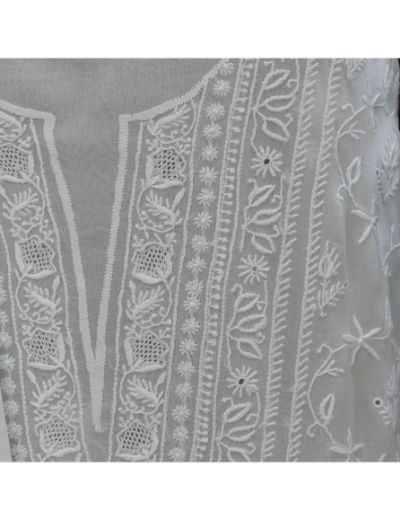 Chhangamal Hand Embroidered White Colour Unstitched Pure Georgette Chikankari Suit Length