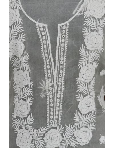 Chhangamal Hand Embroidered White Colour Unstitched Pure Organza Chikankari Suit Length