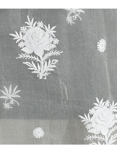 Chhangamal Hand Embroidered White Colour Unstitched Pure Organza Chikankari Suit Length