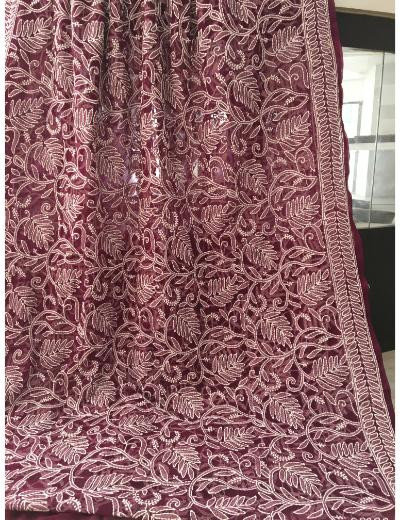 Chhangamal Hand Embroidered Wine  Colour Georgette Chikankari Saree
