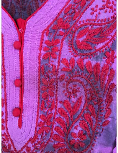 Chhangamal Hand Embroidered Wine Colour Cotton Chikankari Kurti