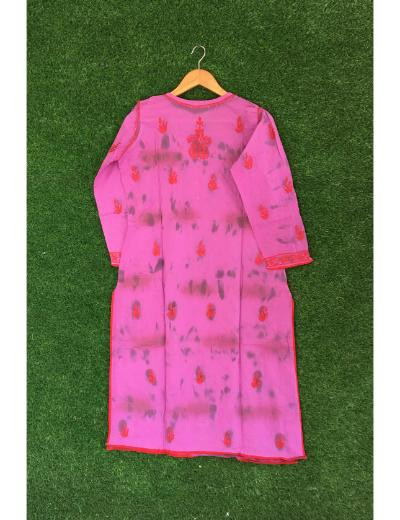 Chhangamal Hand Embroidered Wine Colour Cotton Chikankari Kurti