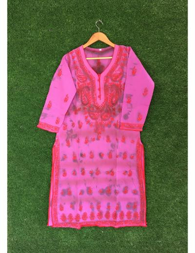 Chhangamal Hand Embroidered Wine Colour Cotton Chikankari Kurti