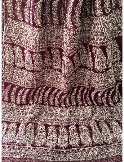 Chhangamal Hand Embroidered Wine Colour Georgette Chikankari Saree