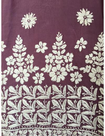 Chhangamal Hand Embroidered Wine Colour Modal Chikankari Kurti