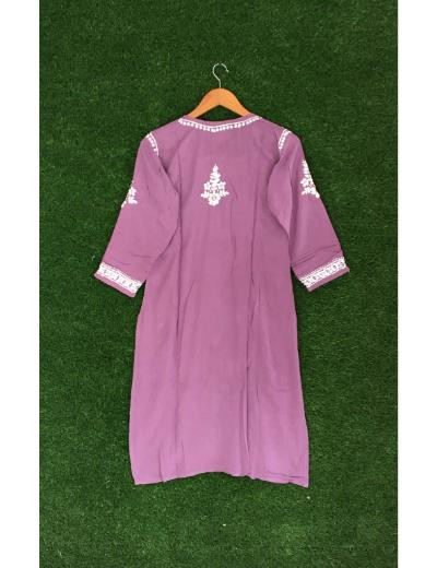 Chhangamal Hand Embroidered Wine Colour Modal Chikankari Kurti