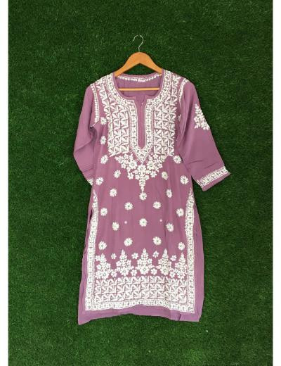 Chhangamal Hand Embroidered Wine Colour Modal Chikankari Kurti