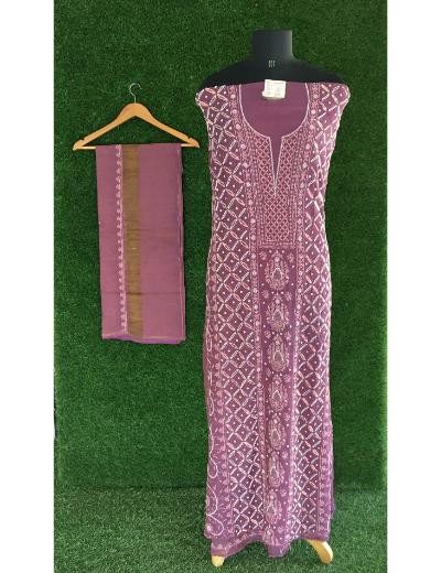 Chhangamal Hand Embroidered Wine Colour Mul Chanderi Chikankari Suit Piece