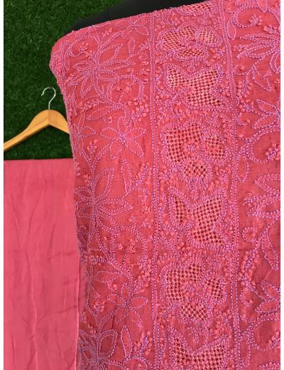 Chhangamal Hand Embroidered Wine Colour Silk Chikankari Suit Piece