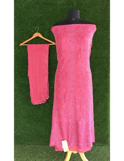 Chhangamal Hand Embroidered Wine Colour Silk Chikankari Suit Piece