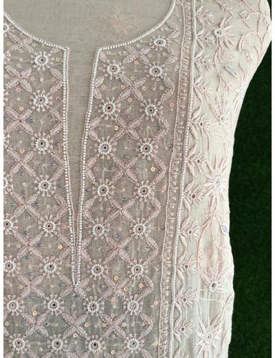 Chhangamal Hand Embroidered Woman Light Peach Colour Mul Chanderi Chikankari Suit Piece