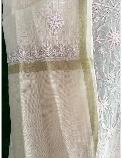 Chhangamal Hand Embroidered Woman Light Peach Colour Mul Chanderi Chikankari Suit Piece