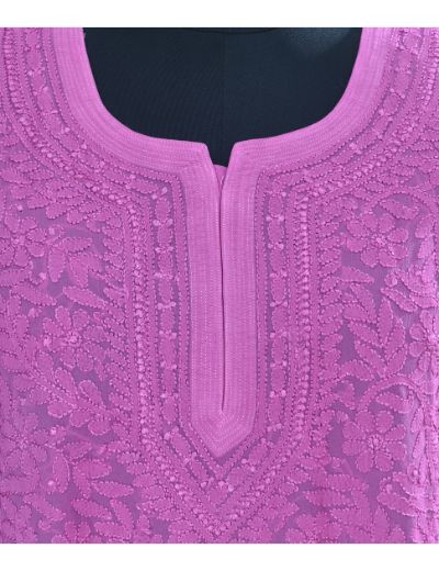 Chhangamal Hand Embroidered Wome Pink Colour Pure Georgette Chikankari Top