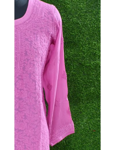 Chhangamal Hand Embroidered Wome Pink Colour Pure Georgette Chikankari Top