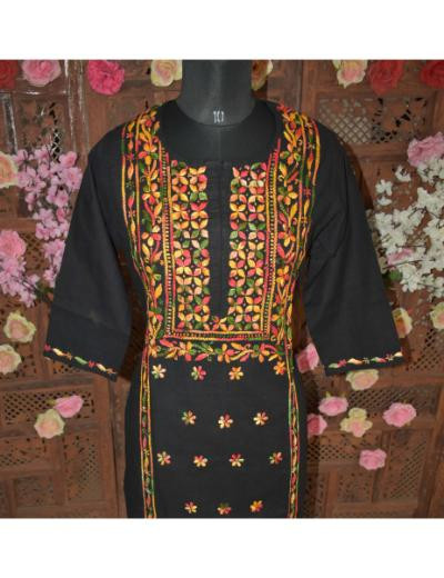 Chhangamal Hand Embroidered Women Black Colour Cotton Chikankari Kurti