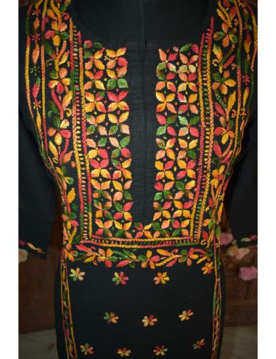 Chhangamal Hand Embroidered Women Black Colour Cotton Chikankari Kurti