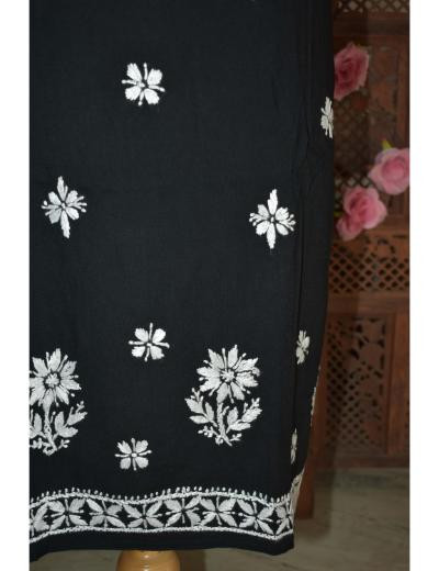 Chhangamal Hand Embroidered Women Black Colour Reyon Chikankari Kurti