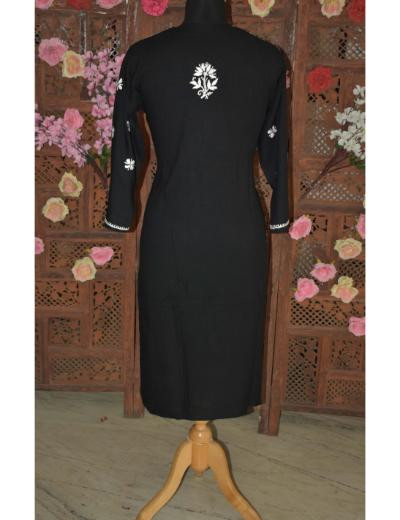 Chhangamal Hand Embroidered Women Black Colour Reyon Chikankari Kurti