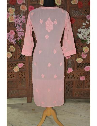 Chhangamal Hand Embroidered Women Dark  Pink Colour Pure Georgette Kurti