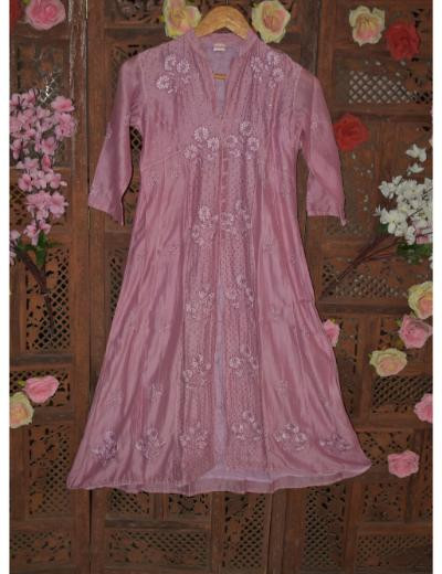 Chhangamal Hand Embroidered Women Dark Pink Colour Chanderi silk