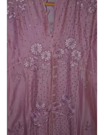Chhangamal Hand Embroidered Women Dark Pink Colour Chanderi silk