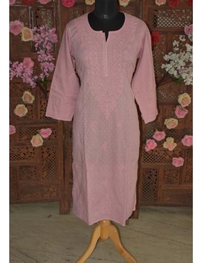 Chhangamal Hand Embroidered Women Dark Pink Colour Cotton Chikankari Kurti