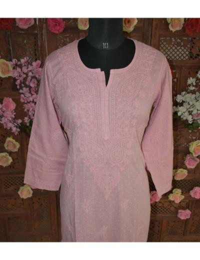 Chhangamal Hand Embroidered Women Dark Pink Colour Cotton Chikankari Kurti
